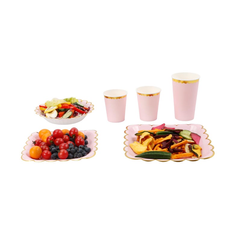 Geeklife Pink Paper Party Plates with Metallic Gold Border, 9 inch Paper Decorative Dessert Plates Set, 20 count - Image 4